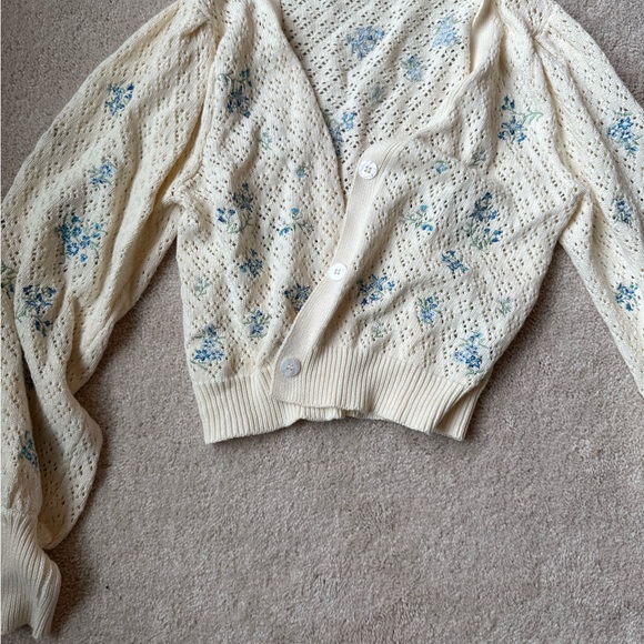 Aqua Cream and Blue Cardigan with Vintage Floral Embroidery - Picture 1 of 5